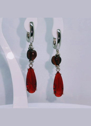 Сережки 3173 з натурального бурштину відтінок бордовий MINOV (316470508)