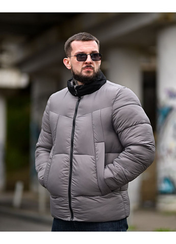 Серая зимняя мужская зимняя куртка плащевка с холлофайбером серая Freedom