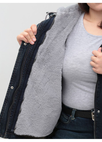 Темно-синяя зимняя куртка женская джинсовая с мехом внутри синяя большой размер Whitney Вільна