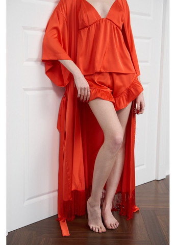 Червона комплект жіночий шовковий (піжама + халат) boho home червоний сорочка + топ + брюки Handy Wear