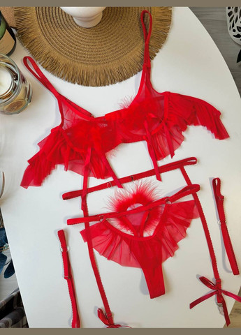 Красный комплект женского белья с поясом и гартерами Simply sexy