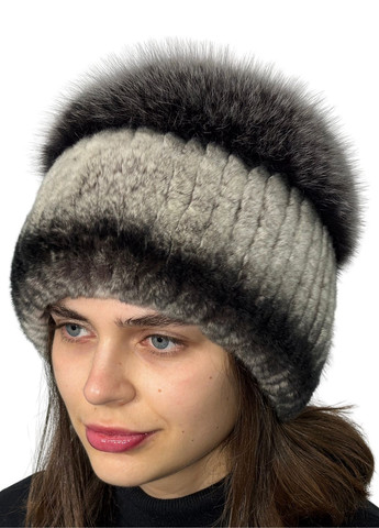 Зимняя меховая шапка женская из натурального меха кролика с помпоном из меха песца Меховой Стиль Бубон (365801955)