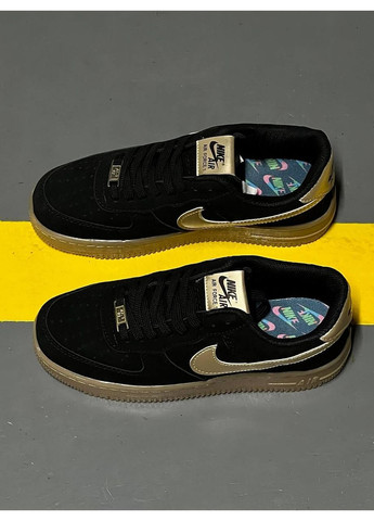 КРОССОВКИ ЖЕНСКИЕ NIKE AIR FORCE BLACK GOLD НАЙК АИР ФОРС 1 ПРЕМИУМ No Brand чёрные демисезоны (367177501)