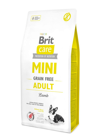 Сухий беззерновий корм з ягням Mini Adult Lamb для дорослих собак мініатюрних порід 7 кг (8595602520121) Brit Care (362702165)