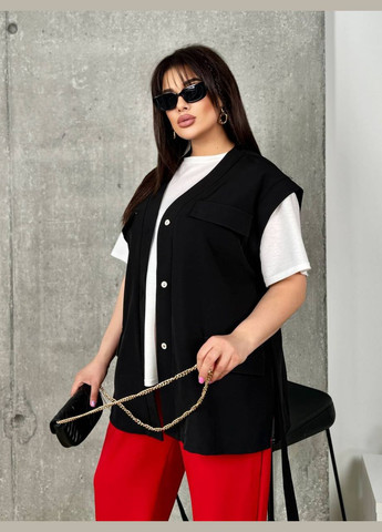 Женский костюм двойка жилетка и блуза цвет черный р.48/50 454106 New Trend (289477996)