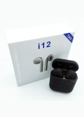 Навушники бездротові i12 з боксом для заряджання (Black) TWS (322126671)