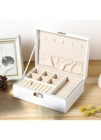 Кожаная шкатулка для хранения украшений, органайзер для бижутерии 23×17×9 см, компактный футляр белый No Brand (364191280)