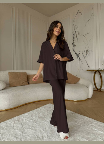 Коричневая всесезон пижама рубашка + брюки Garna