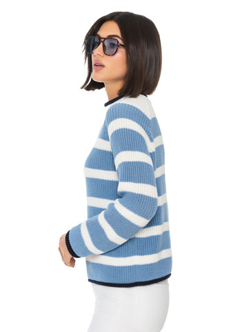 Голубой хлопковый полосатый женский свитер SVTR