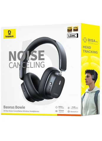 Навушники Bowie 30 Max Bluetooth 45dB шумозаглушення Hi-Res LDAC Over Ear 3D аудіо Бездротові Чорні Baseus (341325119)