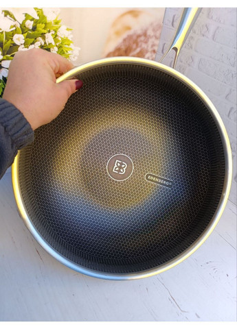 Cковорода WOK EB-13068 із нержавіючої сталі з кришкою та антипригарним покриттям 32х9.5 см Сталевий Edenberg (365730878)