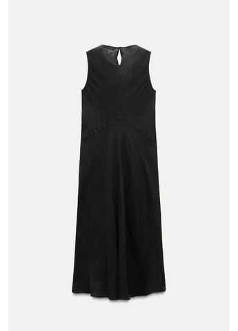 Чорна сукня міді довжини з вмістом льону Zara