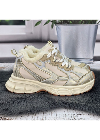 Зимние ботинки женские зимние violeta бежевые с искусственным мехом на платформе Fashion из искусственной кожи