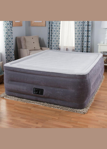 Надувная двухспальная велюровая кровать 64418 со встроенным насосом, 56x152x203см Intex (279336520)