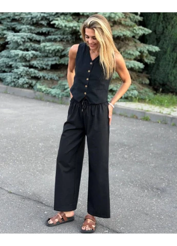 Штаны женские льняные черного цвета 38752 Fashion (400142444)