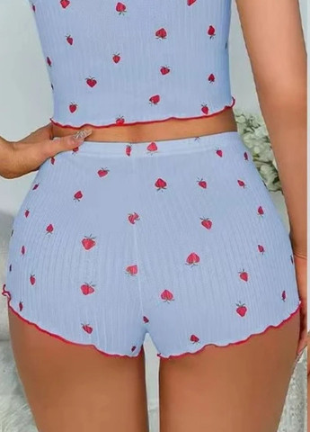 Блакитна всесезон жіноча піжама з майки-топу та шортиків love strawberry (1935-42-01) майка + шорти Macarena