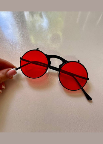 Окуляри з подвійними лінзами іміджеві сонцезахисні круглі у стилі Steampunk червоного кольору унісекс LIGHT (315889525)