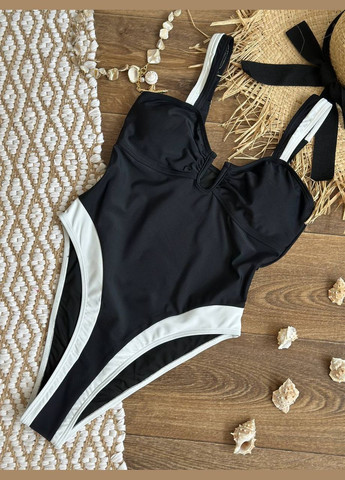 Черный летний идеальный монокини с акцентом на груди слитный Vakko