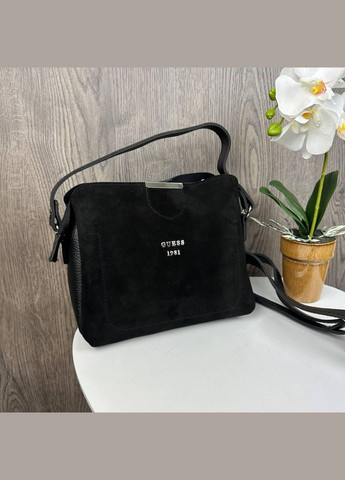 Жіноча замшева міні сумочка на плече стиль Guess, чорна сумка для дівчат Гесс No Brand (334730868)