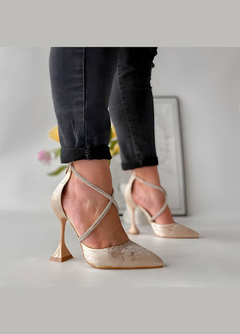 Bashili Женские туфли на каблуке 1547 Бежевые бежевый з текстиль, — демисезон (338370921)