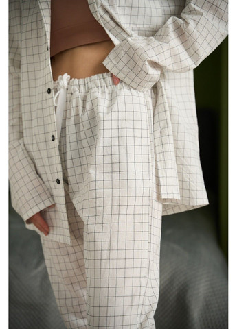 Молочная пижама женская в клеточку вареный хлопок homely молочная рубашка + брюки Handy Wear