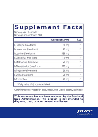 Незамінні амінокислоти (Essential Aminos) 180 капсул Pure Encapsulations (361114930)