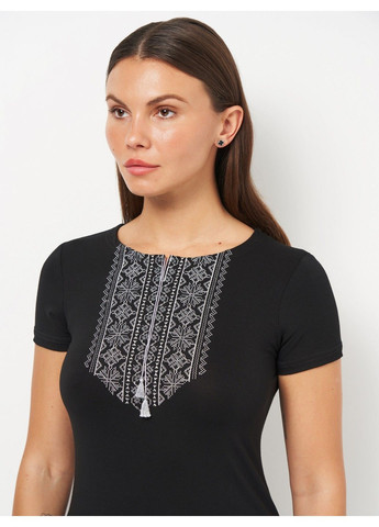 Чёрная женская вышитая футболка мережка серая, черная Lesia (336547088)