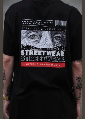 Черная оверсайз футболка с принтом streetwear с длинным рукавом Without