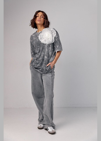 Футболка в техніці тай-дай з об'ємною квіткою Liton - (296988272)