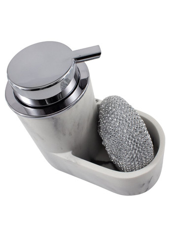 Дозатор жидкого мыла с отделением для губки, белый мрамор. Arino (326843671)