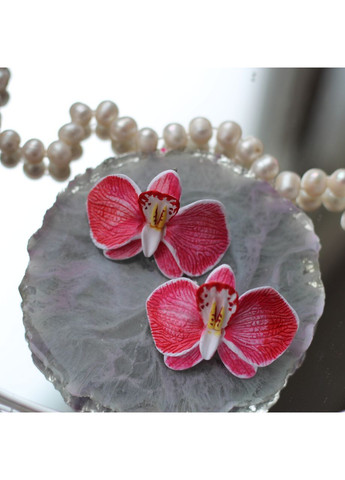 Розовые серьги орхидеи ручной работы из полимерной глины Handmade (370665163)