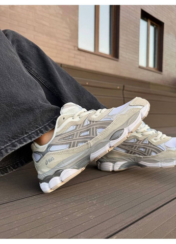 КРОССОВКИ ЖЕНСКИЕ ASICS GEL-NYC BEIGE WHITE АСИКС ГЕЛЬ НЮК No Brand белые демисезоны (367170662)