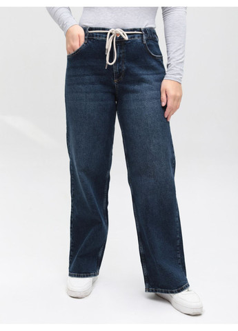 Джинсы женские широкие темно-синие с резинкой на поясе Палаццо John Richone - (361066594)