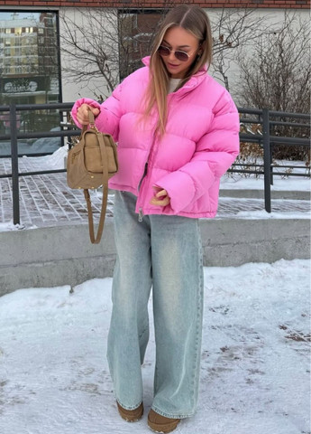 Розовая зимняя базовая повседневная стеганная курточка на молнии с длинными рукавами и стойкой воротником Tik-Tak