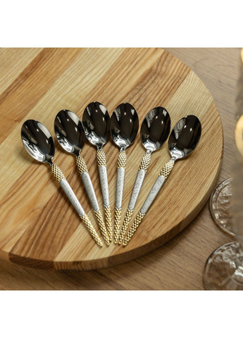 Набор чайных ложек 6 штук ложки для чая из нержавеющей стали 15 см Серебро с золотом HP-20-39 Yiwu (369142641)