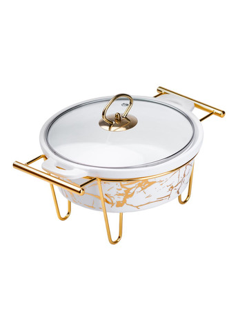 Мармитница керамическая круглая TS Kitchen 1 л со стеклянной крышкой, золотой мрамор Yiwu HP1037 (298915362)