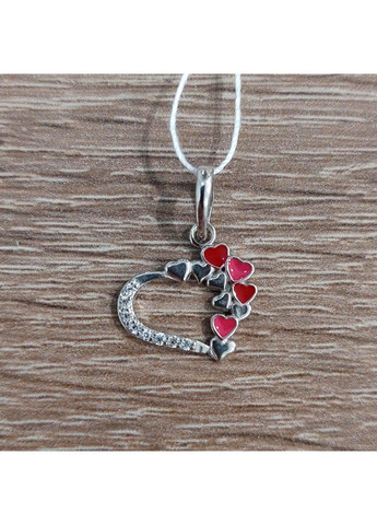 Кулон срібний із сердечками та ювелірною емаллю No Brand (355921991)