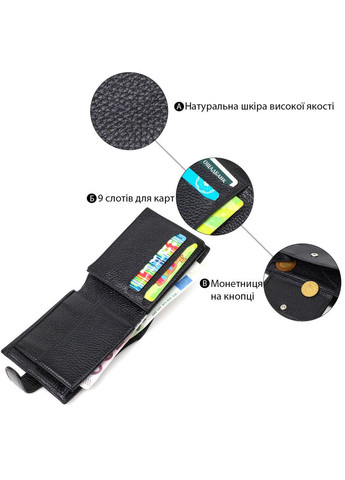 Компактний та водночас місткий гаманець для чоловіків з натуральної шкіри 21996 Чорний Bond (329146473)