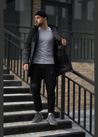 Темно-серая куртка демисезонная удлиненная зима/весна/осень до -15 плащевка с микрофиброй No Brand