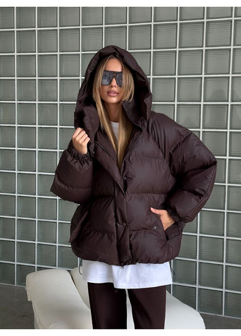 Коричнева зимня жіноча куртка пуфер irish з кишенями та знімним капюшоном (mil631) milirud