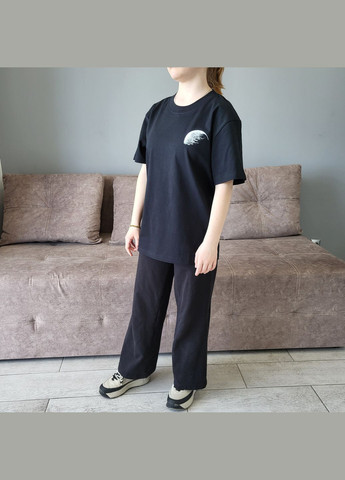 Футболка чорна з принтом півмісяця,, 100% бавовна No Brand - (325834798)