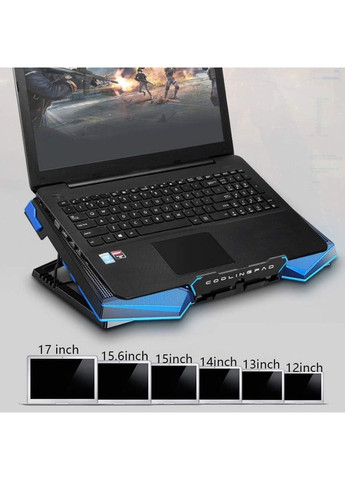 Охлаждающая подставка для ноутбука NUOXI BFX1 17" | 5 вентиляторов | Регулировка угла | LED-подсветка | USB-хаб | Синий China (351854919)