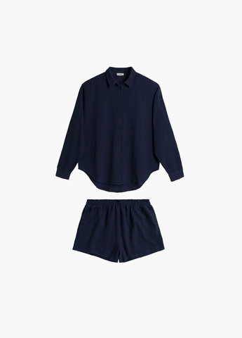 Синя всесезон жіноча муслінова піжама сорочка + шорти Atlantic