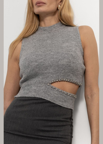 Сірий демісезонний в'язана жилетка з розрізом на талії - сірий колір, one size (sku_46110) No Brand