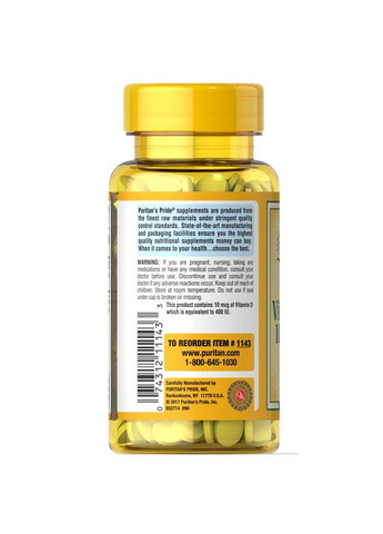 Вітаміни та мінерали Puritan's Pride Vitamin D3 400 IU, 250 таблеток Puritans Pride (365438654)