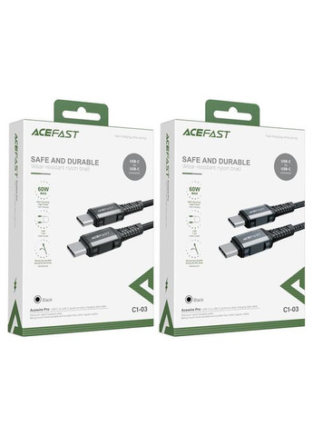 Кабель для зарядки телефона або ноутбука Type-C to Type-C C1-03 |60W, 3А, 120см| Чорний Acefast (337351138)