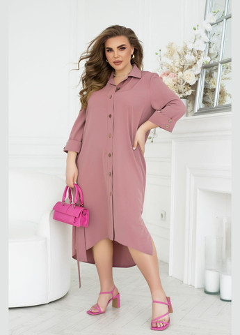 Розово-лиловое деловое платье-рубашка с поясом рубашка No Brand однотонное