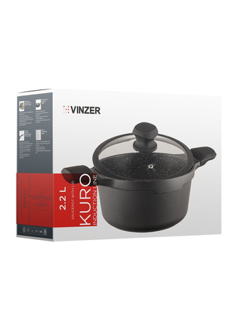 Кастрюля с антипригарным покрытием и крышкой Kuro Induction Line 20 см, 2.2 л (50427) Vinzer (334008710)