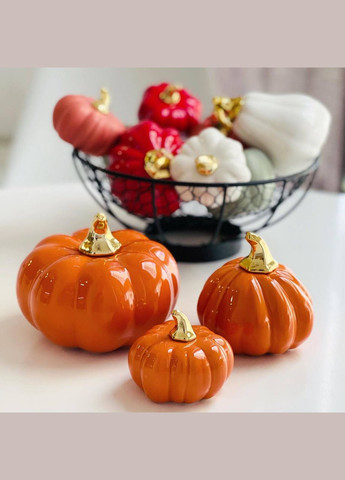 Декор фарфоровый Тыквушка, 13см, оранжевый глянец с золотом No Brand (301363331)