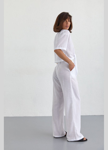 Жіночий літній костюм із брюками та блузкою на зав'язках 09403. Lurex (280910601)